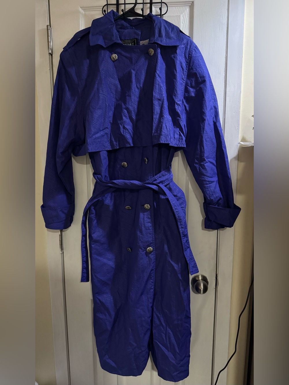 Vintage RARA Portrait Women’s Blue Textured Belted Trench Coat Jacket Size 12